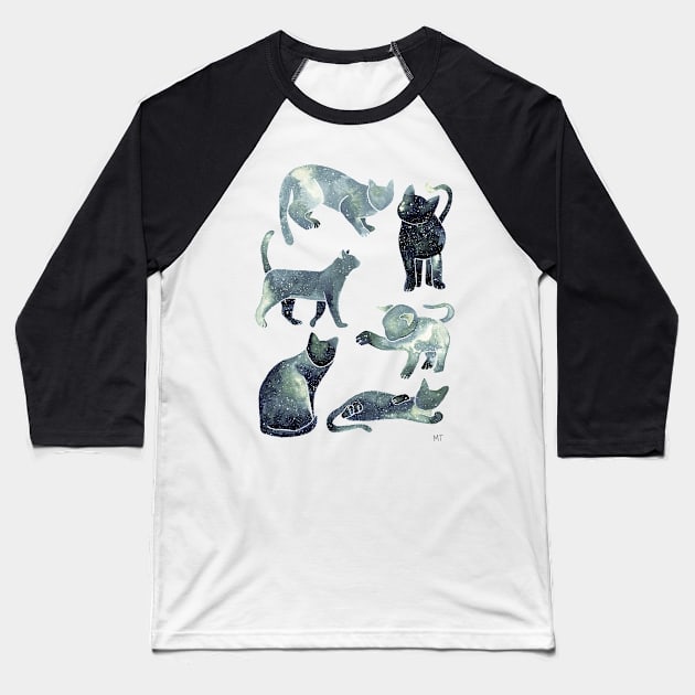 Galaxy Cats Pattern - Gray Baseball T-Shirt by monitdesign